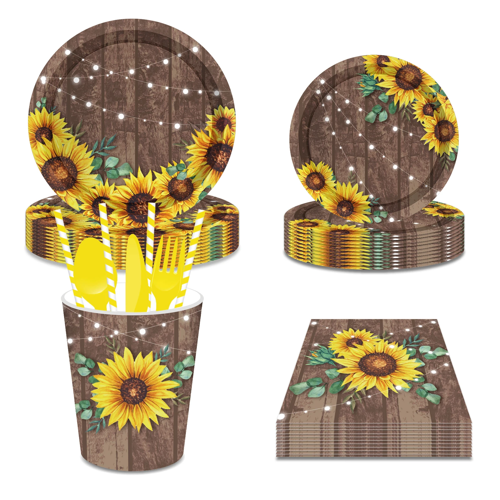

Spring Cartoon Sunflowers Plant Birthday Party Decorations Disposable Tableware Sets Plates Baby Shower Wedding Party Supplies