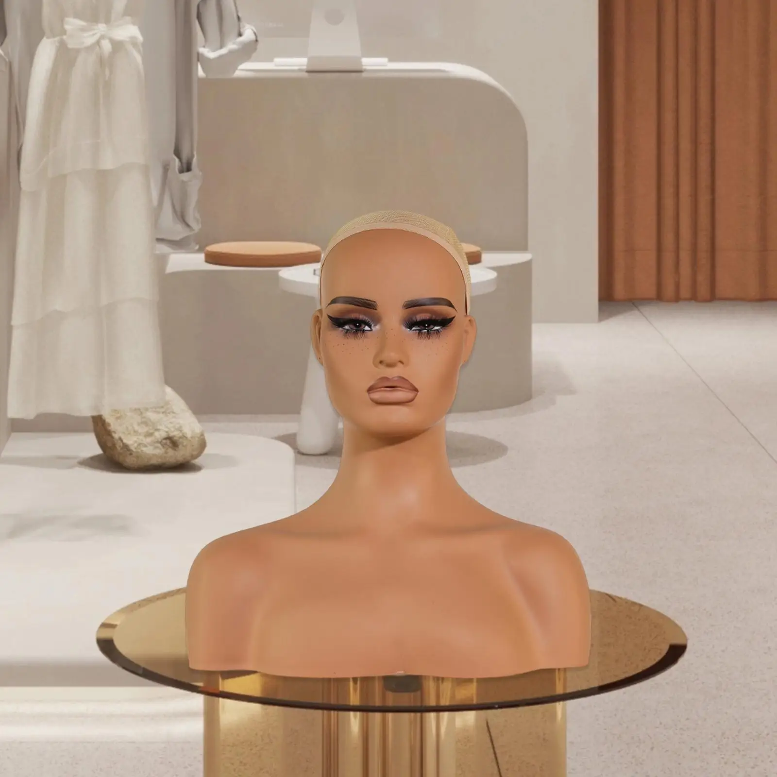 Голова манекена из ПВХ окружность головы 53 см с подставкой для макияжа подставка