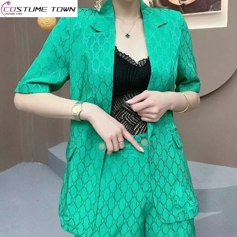 Vintage Snake Print Casual Jacket Blazer Loose Shorts Two-piece Elegant Women's Shorts Set Summer Boutique Outfits