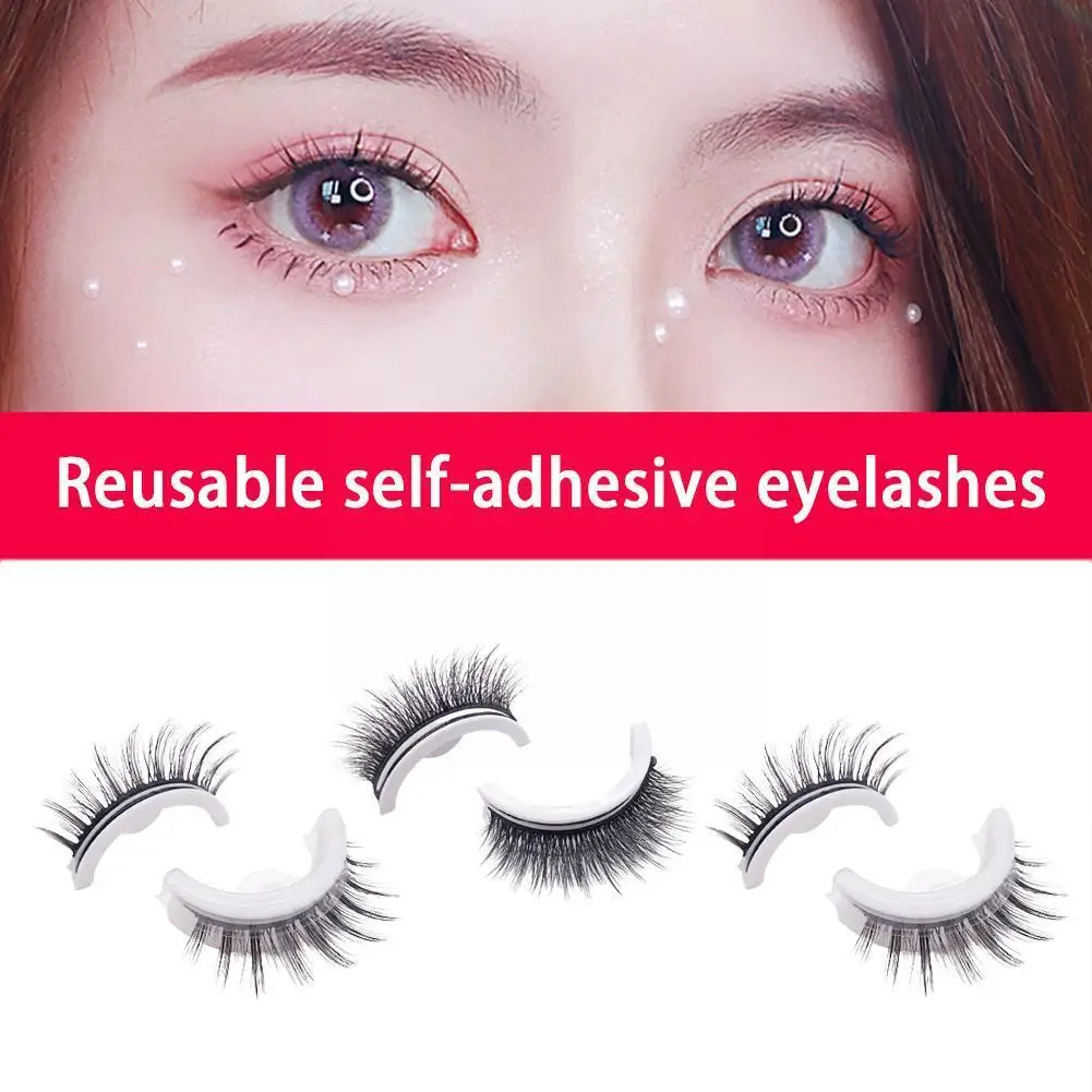 

1Pair Reusable Self-adhesive False Eyelashes 3D Mink to 3 No Lashes Eyelash Seconds Glue-free Extension Wear Lashes Glue Ne R1W3
