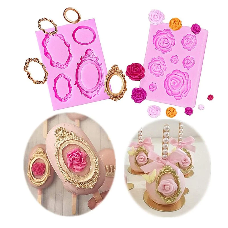 

Rose Flower Cake Pop Decoration Mold Photo Frame Silicone Mould Cupcake Topper Chocolate Kitchen Accessories Moldes De Silicona