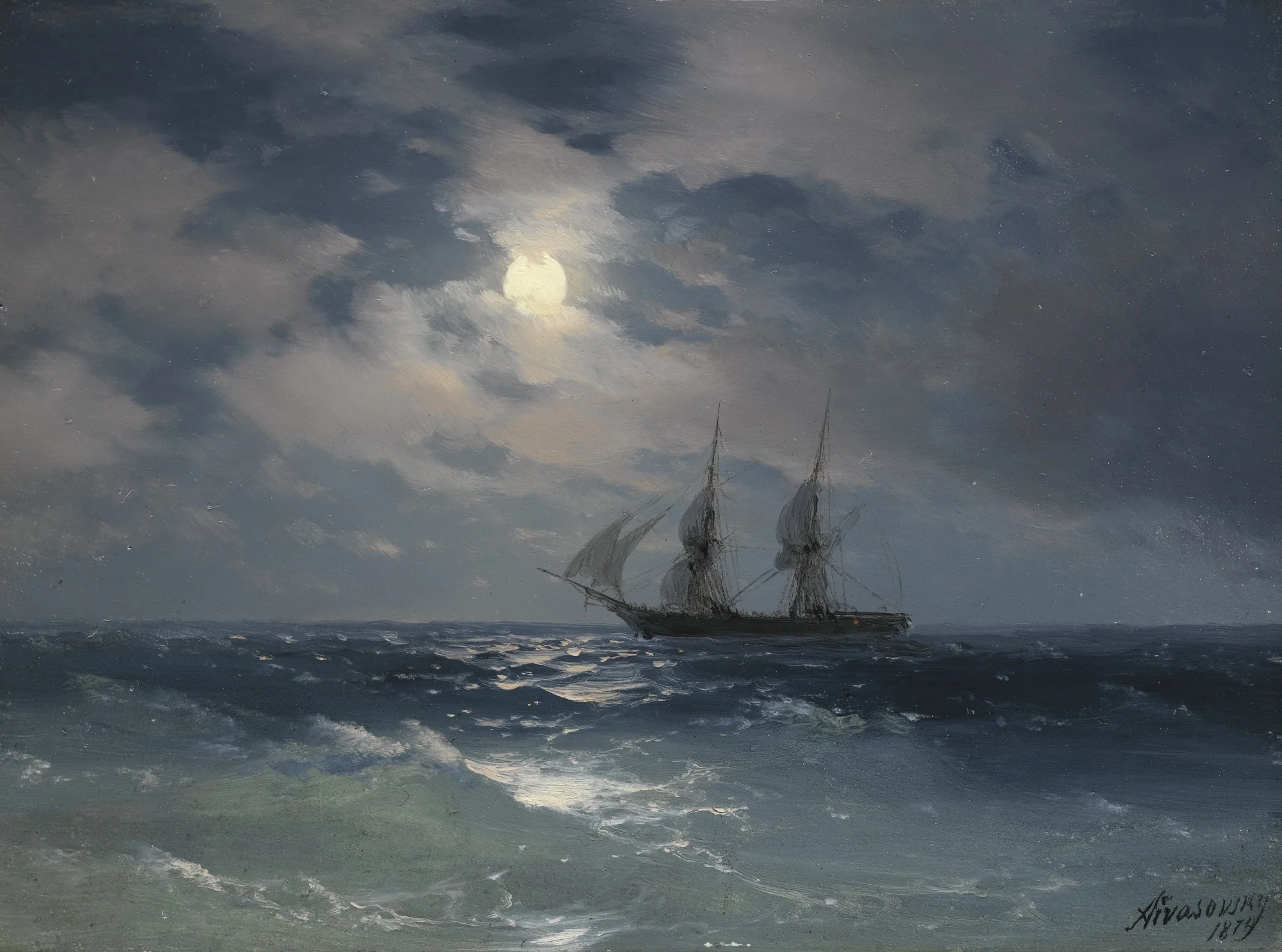 

Russia Ivan Aivazovsky Sea seascape The Brig Mercury in Moonlight Painting PRINT reproduction GOOD PRINT ART painting