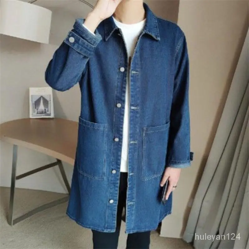

TANC Spring Autumn Festival Men's Blue Jacket Oo-jumper Long Coat Denim Loose Big size