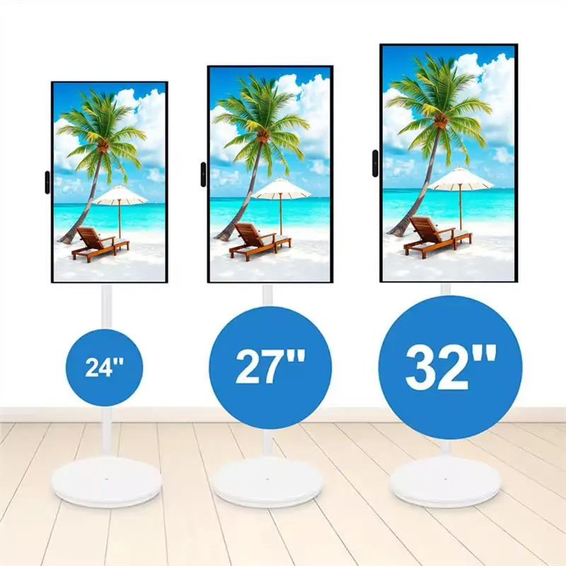 Фото 32-дюймовый беспроводной сенсорный портативный ЖК-телевизор Smart TV Android 13 8+128 ГБ, белый напольный дисплей со встроенной системой №2