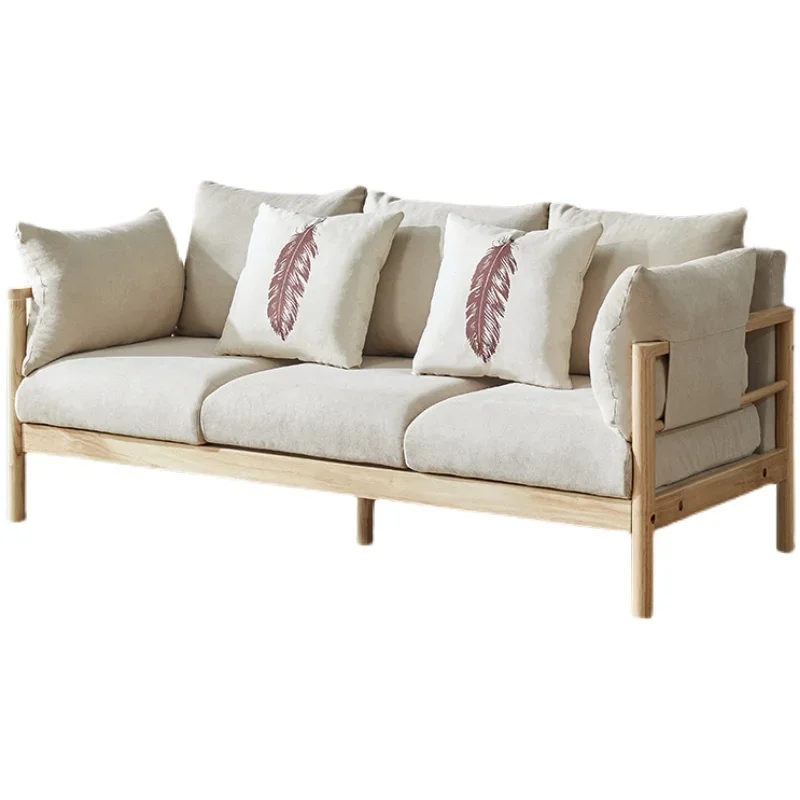 Простой тканевый диван для гостиной из массива дерева в стиле бревен нескольких