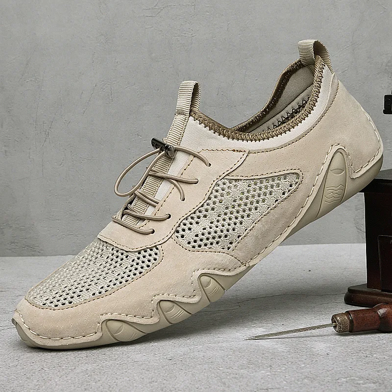 

Мужская Спортивная повседневная кожаная обувь, Новинка лета 2023, дышащая универсальная модная обувь из большой сетки