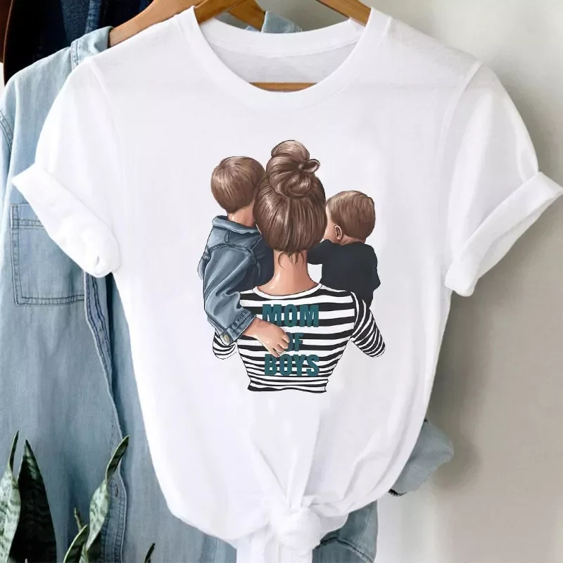 

New2022 Women Striped Boys Cute Mom Crown Mother Mama Ladies Fashion Clothes Graphic Tshirt Top Lady Print Female Tee T-Shirt