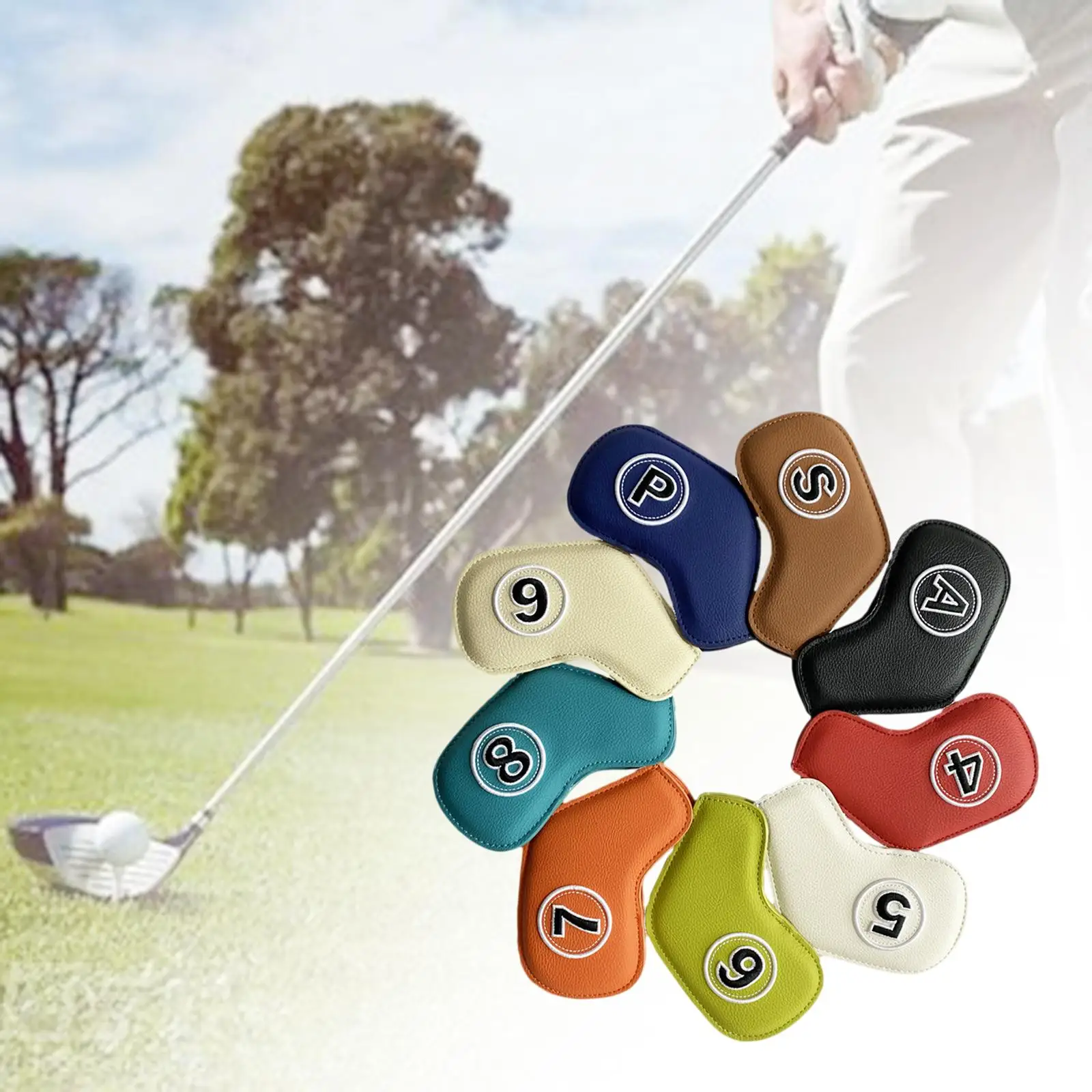 

9x Leather Golf Iron Headcover with Number Tag Protect Case Golf Clubs