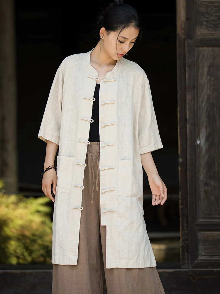 Топ Туника в китайском стиле Женский хлопковый костюм из рами Тан рубашка