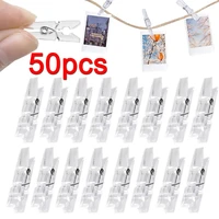 50pcsbag mini transparent plastic clip spring clip hook string light clothes photo paper clip craft home decoration clip 2 5cm