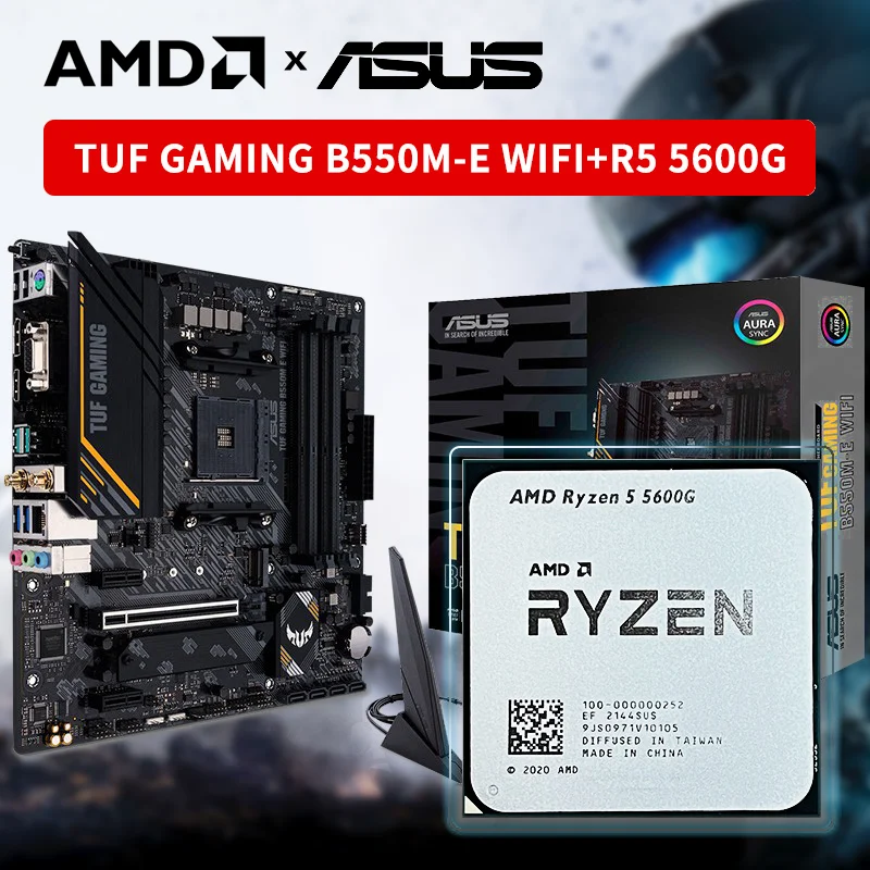 

AMD R5 5600G Ryzen 5 5600G CPU + ASUS TUF GAMING B550M-E Wi-Fi материнская плата Micro-ATX B550M B550 DDR4 поддерживает процессор R5