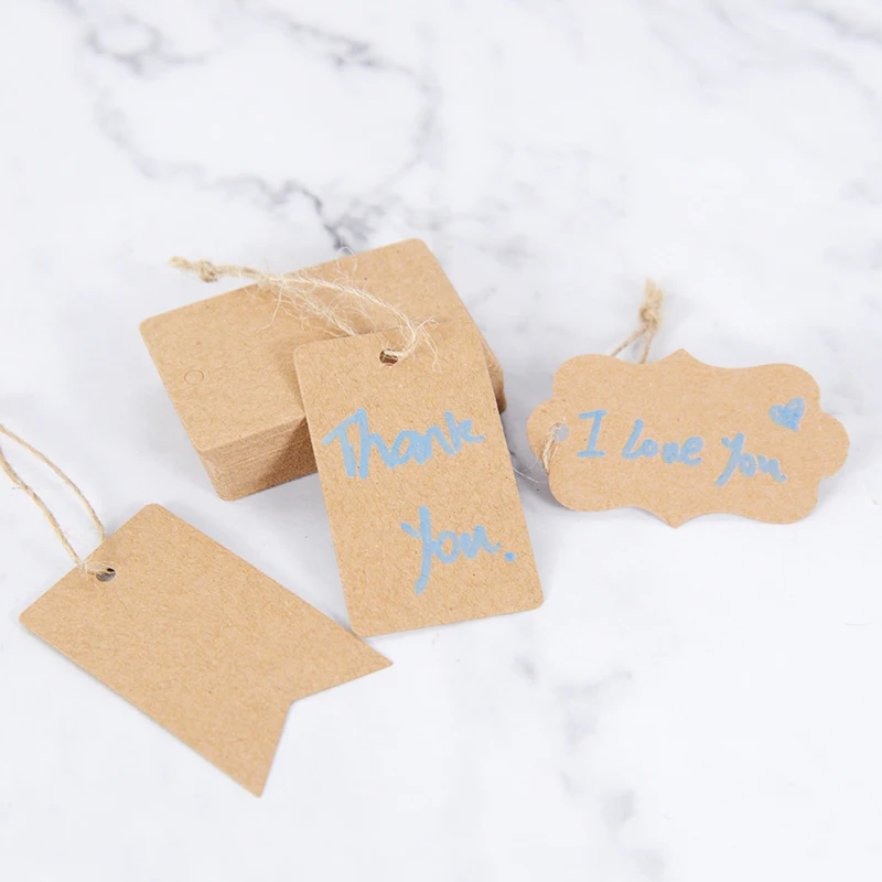 100pcs Retro Kraft Blank Rectangle Label Hang Tag Paper Handmade Card Price Wrap Ornament Gift Box Bag Decoration |