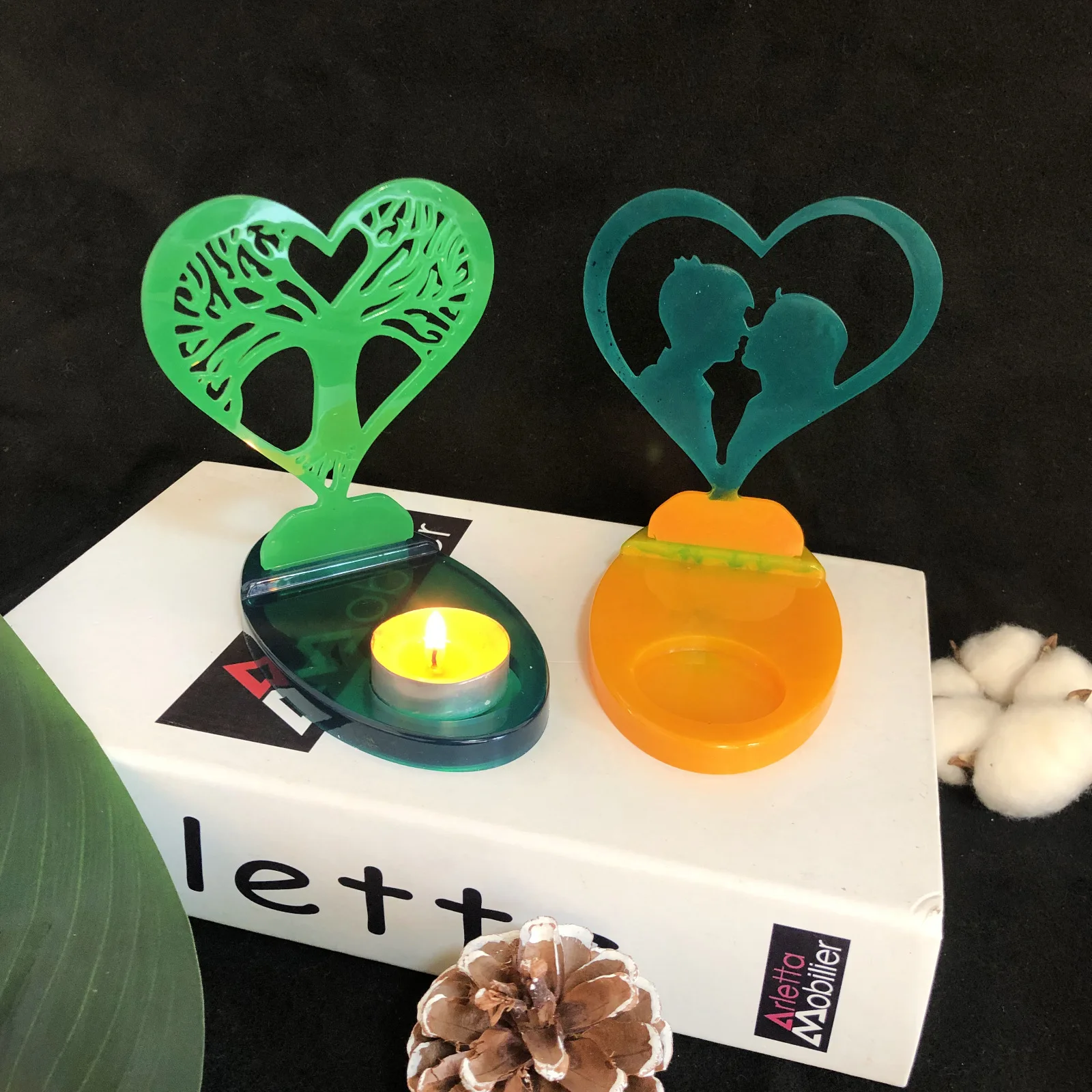 Силиконовая форма сделай сам для подсвечника в виде сердца дерева цементной