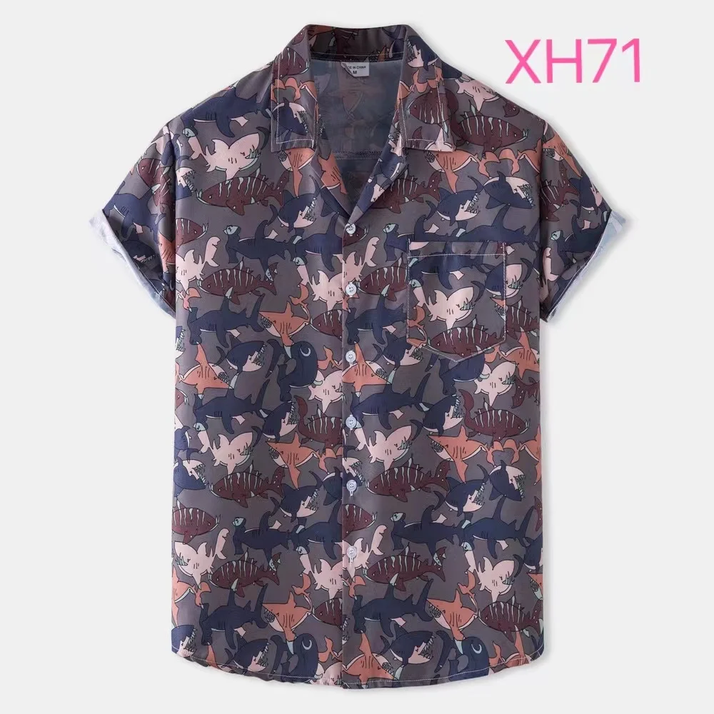 

Мужская пляжная рубашка с коротким рукавом, с лацканами