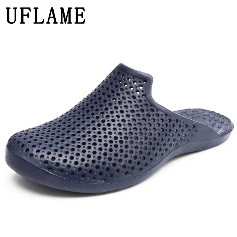 

Summer Men Shoes Fashion Hole Slippers Outdoor Hollow Baotou Slides Breathable Non-slip Flat Beach Shoe Massage Sole Casual Shoe
