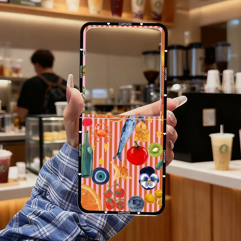 Фото Чехол для телефона Ocean Wine Glass Lemon Fish Striped для Samsung Galaxy Z Flip 7 6 3 4, прозрачный жесткий складной чехол в корейском стиле INS для Z Flip5 №3