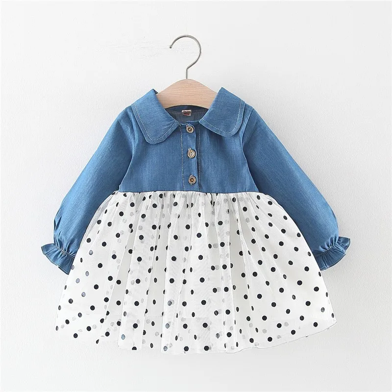 

Sweet Baby Girls Dress Denim Tulle Splicing Princess Dresses Spring Autumn Kids Clothing Toddler Girl Clothes Infant Costume