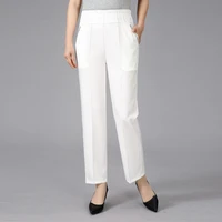 5xl summer women thin cropped pants middle aged female casual cottom linen pants loose high waist straight trousers