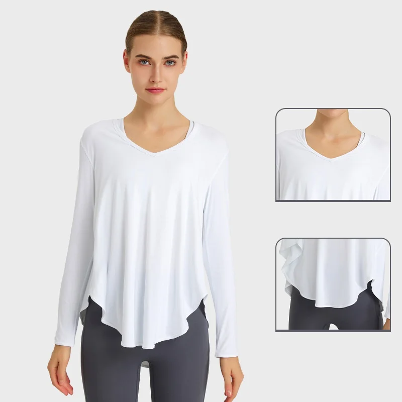

Top Women Fall/Winter New Yoga T-shirt Gym Loose Skin-friendly V-neck Fitness Long Sleeve Sexy Sports Shirt Soft Naked Feeling