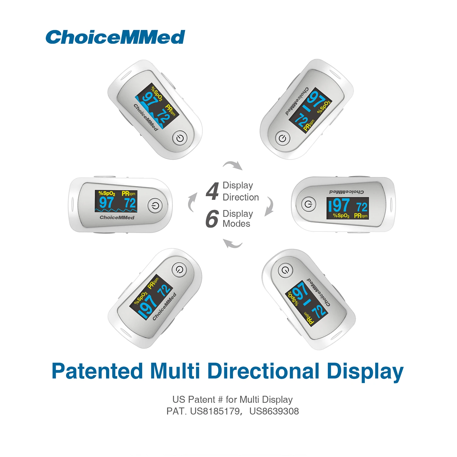 Фото Пальчиковый Пульсоксиметр CHOICEMMED MD300C23 с OLED цифровым монитором насыщения крови кислородом SPO2 пульсометр Пульсоксиметр №4