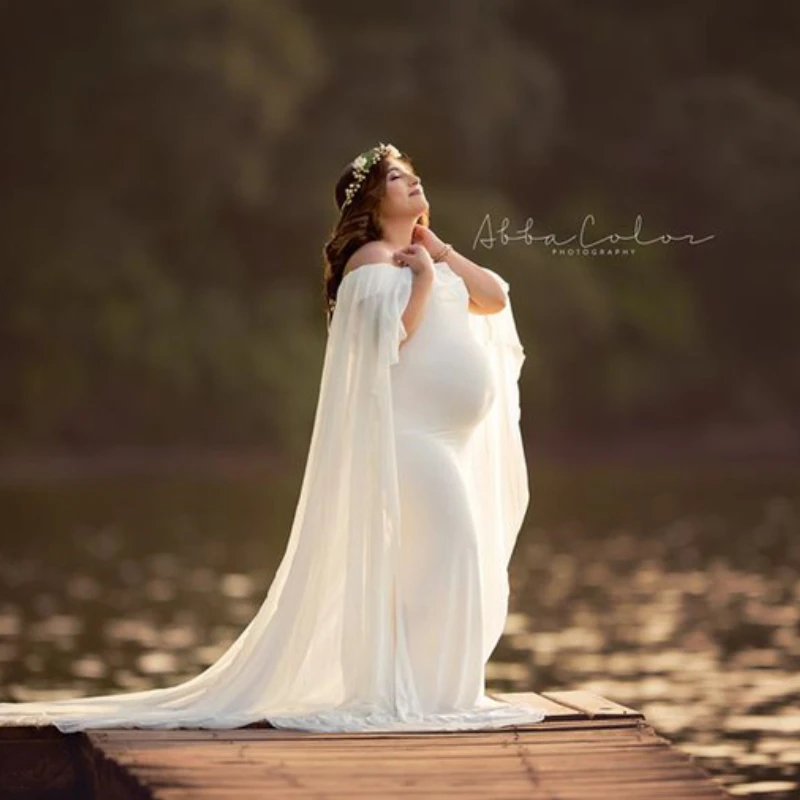 

2022 cotton Maternity Maxi Gown Dresses For Photo Shoot Photography Props Short sleeve Maternity pregnancy Dresses photography
