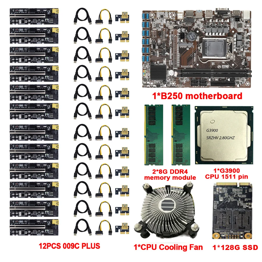 Набор материнской платы для майнинга BTC B250C 3090 ЦП LGA 1151 комплект 12 USB 3 0 графическая