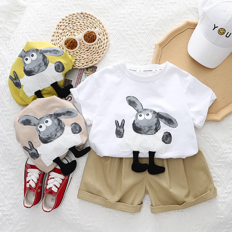 

New Summer Baby Boy Clothes Suit Children Girls Fashion cartoon T-Shirt Overalls 2Pcs/Set Toddler Casual Costume Kids Sportswear