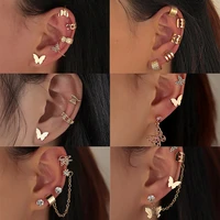 5pcs stainless steel butterfly ear clip earrings for menwomen punk gold color non piercing fake earrings jewelry gifts