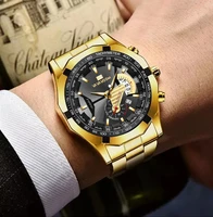 2022 men watch waterproof quartz wrist watch large dial business gold watch oversized calendar creative golden men watches reloj