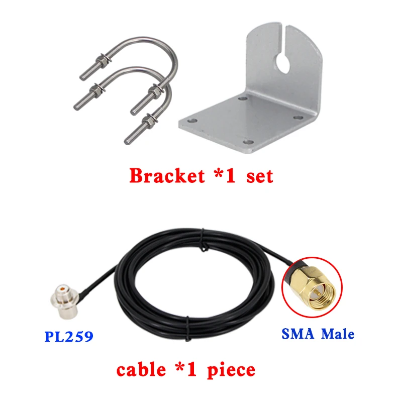 Outdoor Antenna fixing bracket with extension cable RG58 copper cable PL259 Base thickened L-bracket Stainless steel U clip enlarge