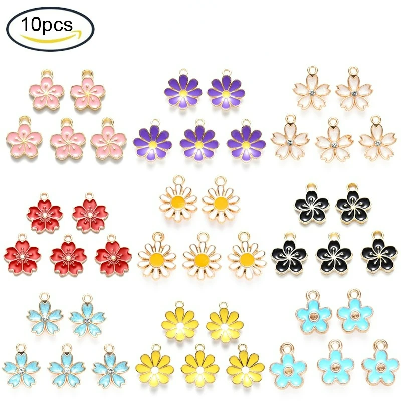 

10pcs Alloy Enamel Pendants Sakura Flower Light Gold Red 20.5x17.5x1.5mm Hole: 2mm for Jewelry Making Necklace