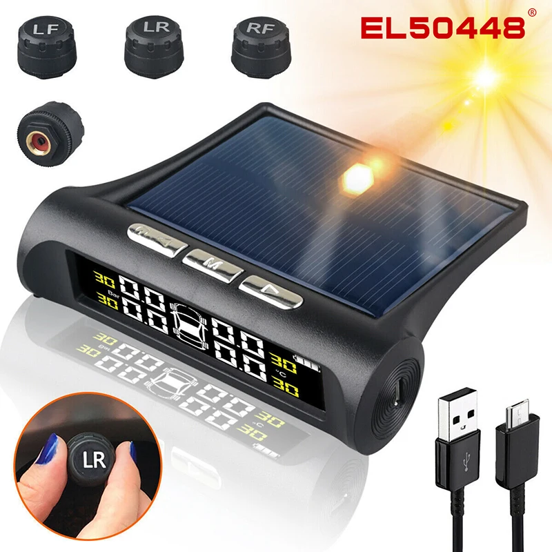 

Беспроводная система контроля давления в шинах на солнечной батарее с ЖК-дисплеем и внешними датчиками 4/5