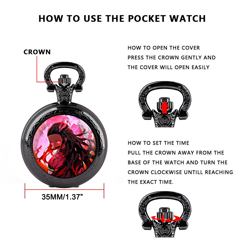 Demon Slayer Nezuko Kamado Blood Moon карманные часы в стиле аниме винтажные часы-цепочка для