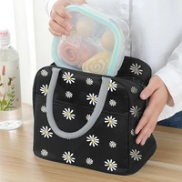 daisy printing insulated lunch bag large capacity portable womens picnic thermal cooler storage bags food container bento pouch