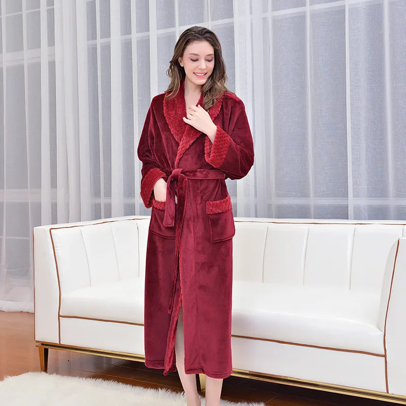 Winter Women's Long Robe Homewear Bathrobe Flannel Thicken Long Nightgown Sleepwear Bathrobe For Women Female Couple's Pajama