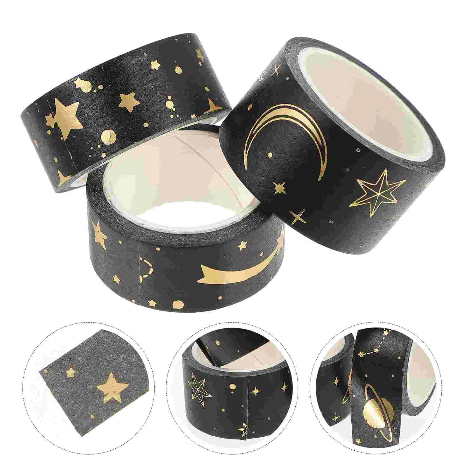 

Tape Washi Scrapbook Masking Decorative Adhesive Vintage Wrapping Tapes Craft Black Gold Star Gift Planner Moon Sticker Printing
