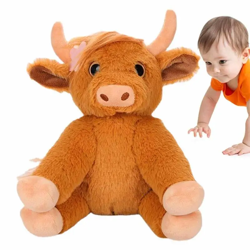 

Highland Cow Stuffed Animal Soft Scottish Highland Cow Realistic Soft Cuddly Farm Toy Brown Eco-Friendly Plush 25cm Soft Gift