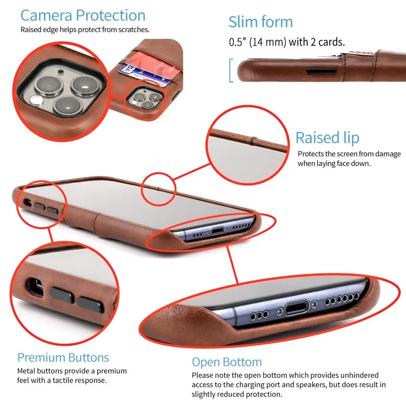 11 Pro Max Exec M2 Wallet Case; Built-in Metal Plate, 2 Card Slots, Brown