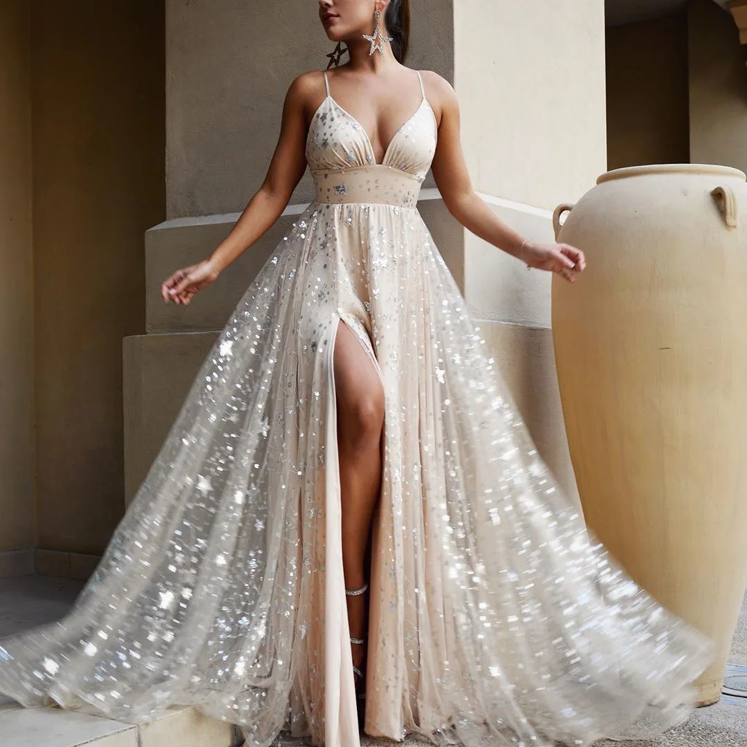

2022 Sling Waist Slits Shiny Mopping Large Swing Long Skirt Dress Women's plus size clothing for women dresses