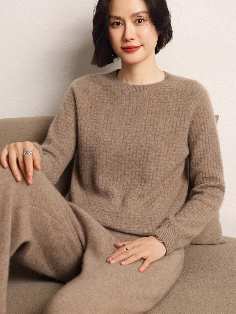 модный женский пуловер из 100% козьего кашемира свитер с круглым воротником