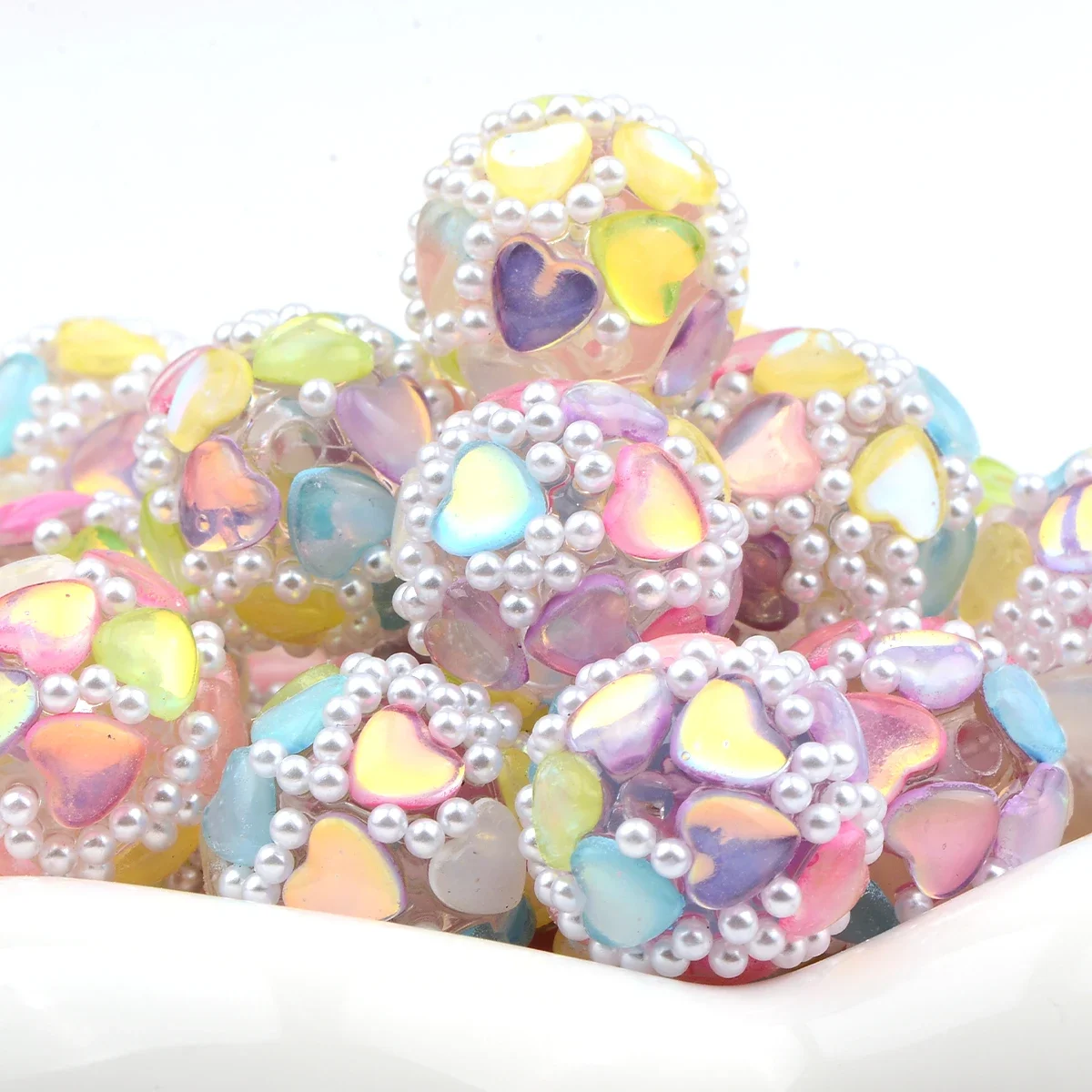 4 шт. креативное сердце с маленькими цветочными шариками из АБС-пластика круглые