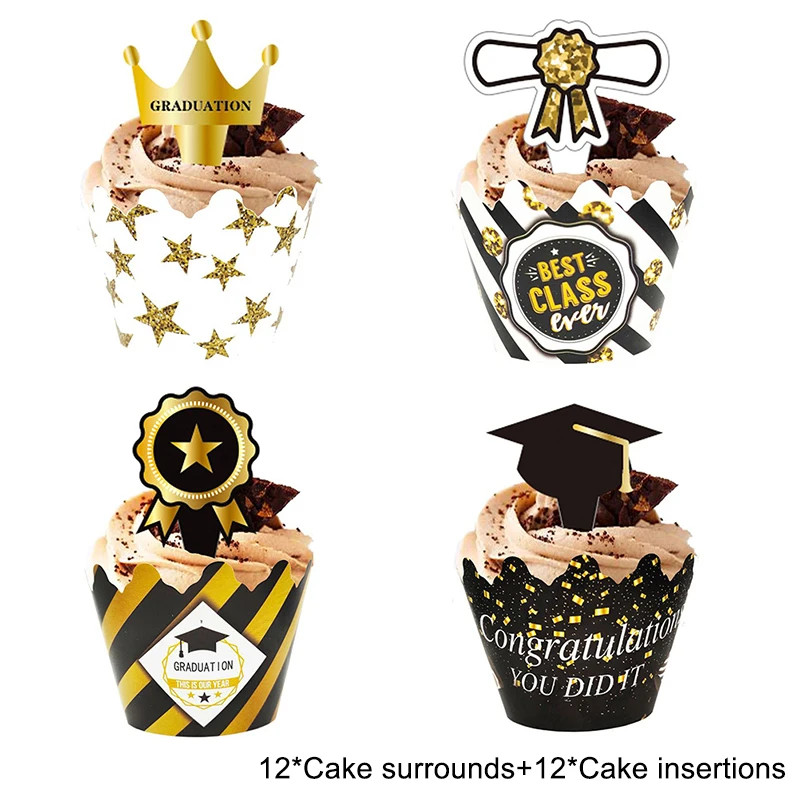 

Graduation Party Decor Supplies Glitter Gold Bachelor Cap Cake Topper Class Cupcake Topppers Congraduats Grad Balloons