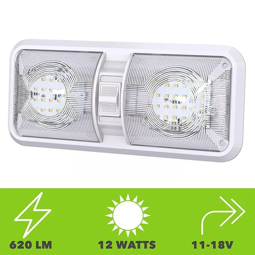 1 Pcs LED RV Lights 12V 48 LED Interior Double Dome Ceiling Light For RV Boat For Camper Trailer White Caravan Accessories G8G7