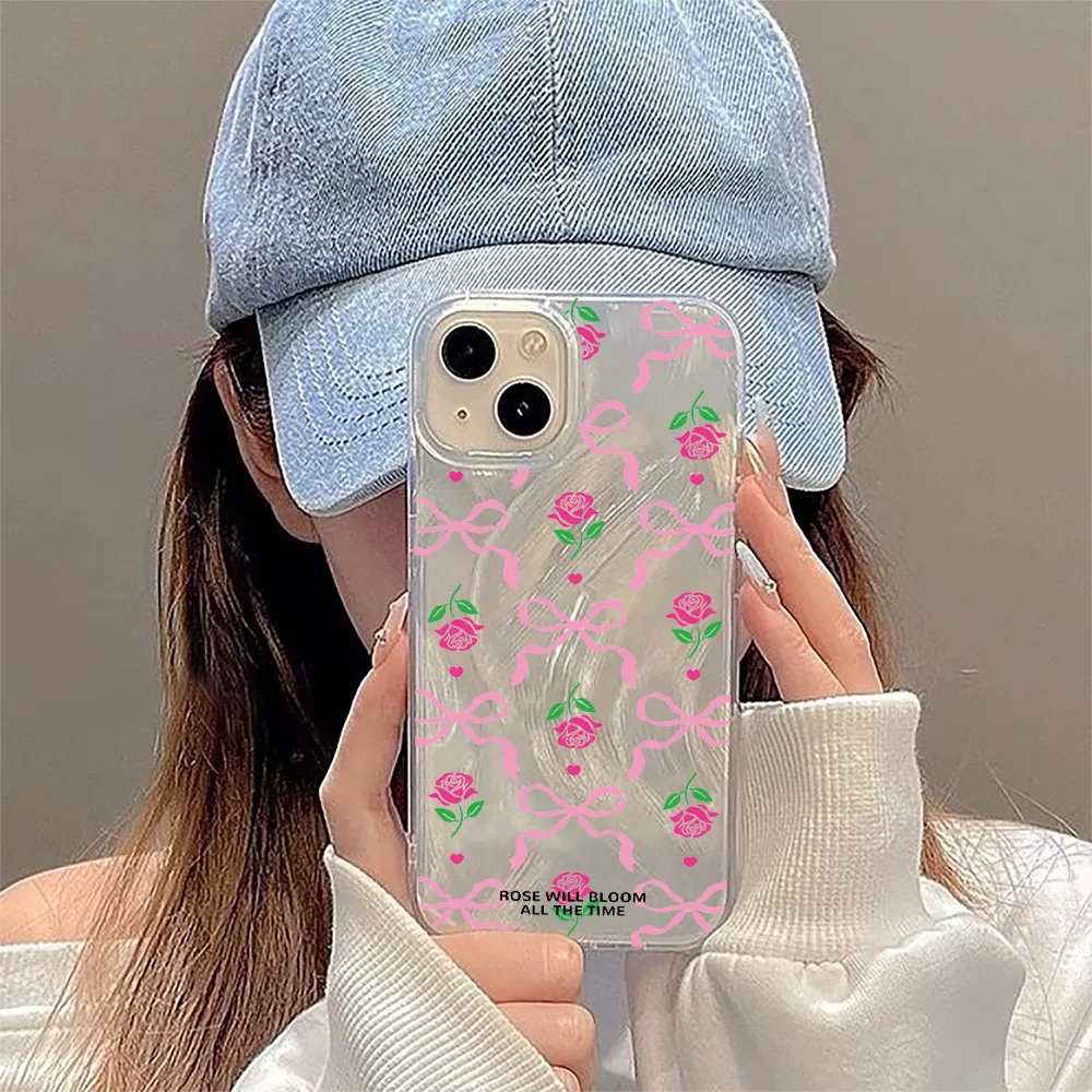 Цветочный Медведь Сердце Лазерное перо пряжа чехол для телефона iPhone 11 12 13 14 15 16 Pro