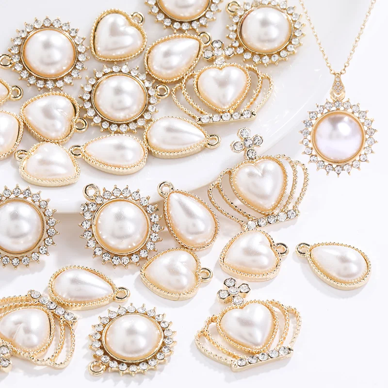 

5pcs Pearl Pendants Alloy Glass Rhinestone Flatback Pearl Trimmings Jewelry Making Diy Earrings Pendants Accessories Materials