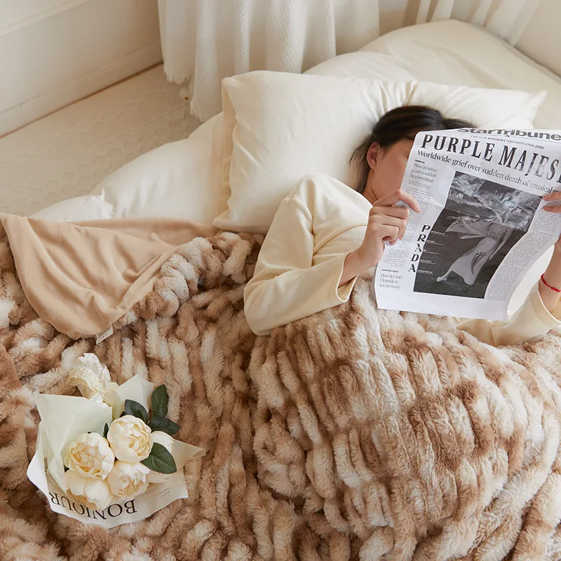 

Plush Super Soft Warm Raschel Synthetic Fox Rabbit Hair Throw Blanket Thick Luxury For Girl Gift Winter Couch Cover Bed Sofa