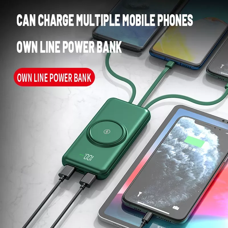 

2023 PD15w Wireless Fast Charging Power Bank 80000mAh Portable Digital Display External Battery Built in Cables for Xiaomi iphon
