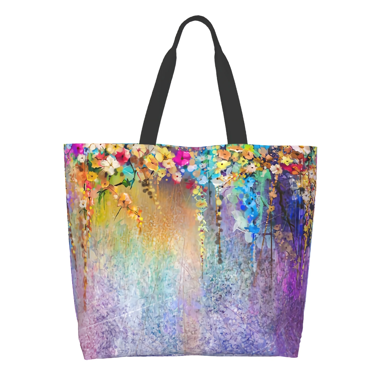 

Watercolor Flowers Canvas Tote Bag for Women Weekend Kitchen Reusable Grocery Bags Bulk Large Casual Shopping Shoulder Handbag