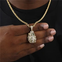 hip hop iced out bling grenades bombs copper gold color pendants necklaces for men women jewelry with rope chains