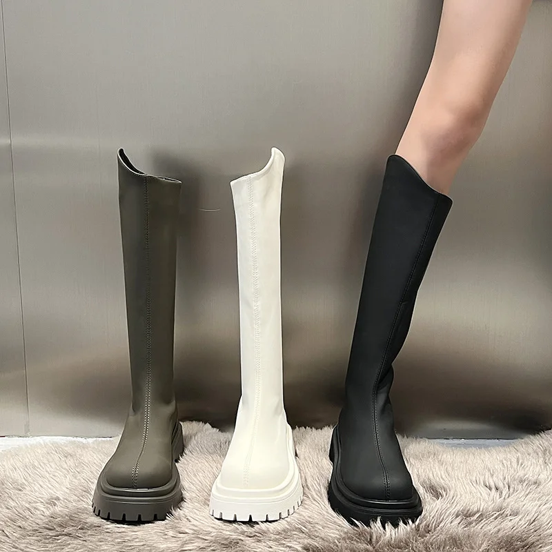 

Knee Length Boots: Women's Spring Boots With Thick Legs In Autumn And Winter, Short Knight Boots, High Barrel, Thick Soles, And